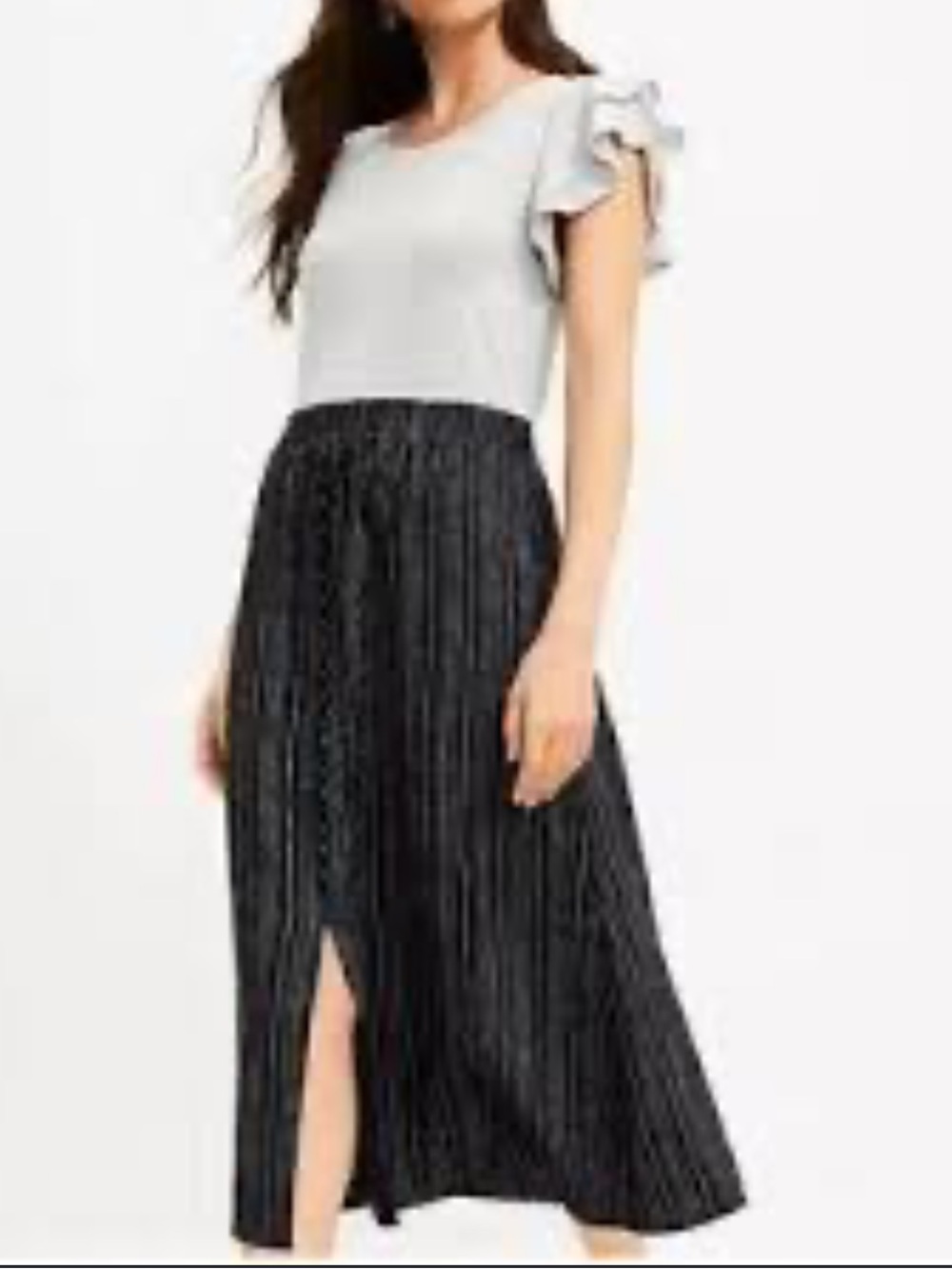 LOFT Linen Blend Button Front Pull on Midi Skirt Size M NWT